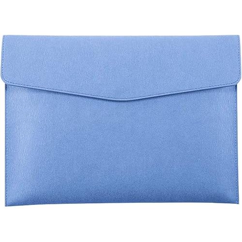 PU Leather A4 File Folder Document Holder Waterproof Portfolio Envelope Folder Case with Snap Closure Blue