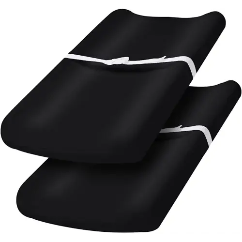 PHF Baby Changing Pad Covers for Boys Girls, 2 Pack Ultra Soft Breathable Microfiber Changing Pad Table Sheets for Most Baby Changing Pads, Black & Black