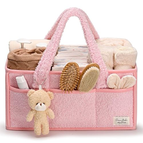 PeraBella Baby Diaper Caddy Organizer - Large Changing Table & Car Diaper Caddy, Nursery Essentials Storage Basket, Perfect Baby Shower Gifts for Girl or Boy