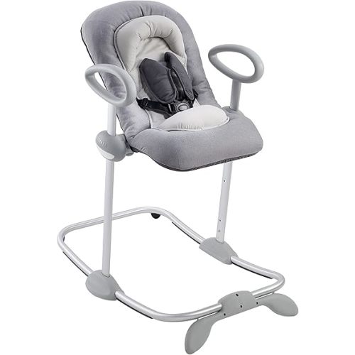 BEABA Up and Down Portable Baby Rocker, 4 Height Levels and 3 Reclining Positions with One Click, Rocking Chair for Baby, Baby Seats for 0-3 Months, Grey