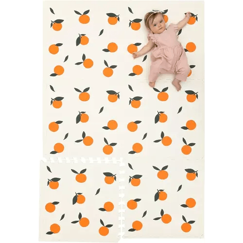 Childlike Behavior Baby Play Mat - 72x48-Inch Tummy Time Mat - 6-Piece Interlocking Foam Floor Tiles for Toddlers - Soft Waterproof for Floor Play and Crawling - Oranges