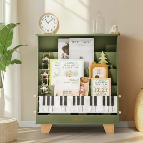 Robud Kids Bookshelf, Wooden Book Shelf with Stability & Sturdiness, 5-Tier Montessori Bookshelf for Kids with Ideal Size, Book Shelf for Kids Rooms, Nursery, Playrooms,Green