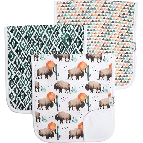 Copper Pearl Premium Baby Burp Cloths - 3-Pack Large Cotton Burp Cloths, Extra Soft Spit Up Rags with 3 Absorbent Layers, Perfect for Baby Boy Gifts (21" x 10" Size, Bison Set)