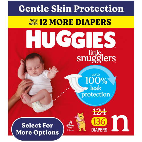 Huggies Little Snugglers Baby Diapers, Size Newborn (Up to 10 lbs), 130 Ct (Select for More)