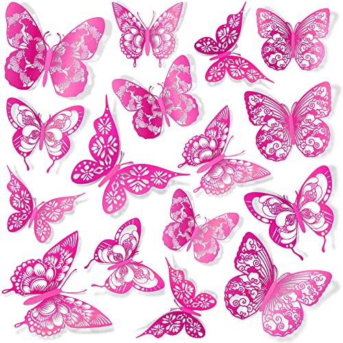 3D Butterfly Wall Decor 60pcs 5 Styles 3 Sizes Butterflies Wall Sticker Removable DIY Hollow PVC Butterfly Wall Decals for Kids Baby Bedroom Girls Teens Nursery Classroom Wedding Birthday Cake Party