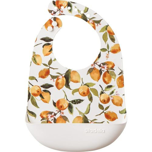 Stadela Baby Silicone Feeding Bib, Waterproof Adjustable, Unisex for Baby Boy or Girl - Citrus