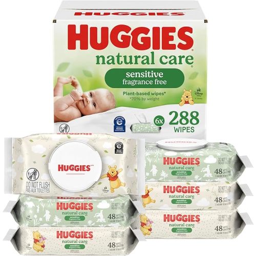 Huggies Natural Care Sensitive Baby Wipes, Unscented, Hypoallergenic, 6 Flip-Top Packs (288 Wipes Total)