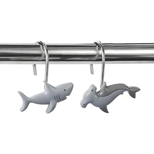 Shark Shower Curtain Hooks 12pcs Decorative Shower Curtain Hangers Heavy Duty Metal Shower Rings Cute Bathroom Decor Accessories for Bathroom Baby Room Bedroom Living Room Decor