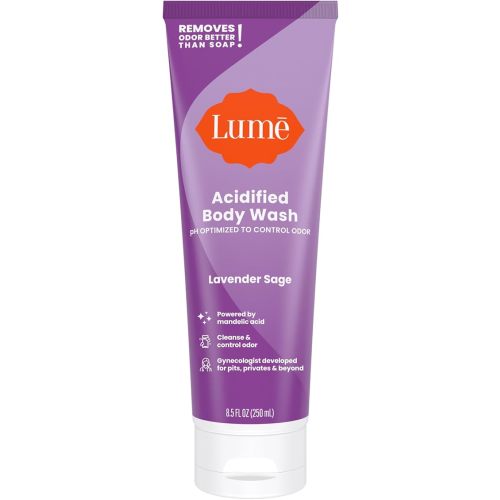 Lume Acidified Body Wash - 24 Hour Odor Control - Removes Odor Better than Soap - Moisturizing Formula - Formulated Without SLS or Parabens - OB/GYN Developed - 8.5 ounce (Lavender Sage)