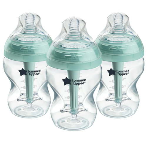 Tommee Tippee Advanced Anti-Colic Baby Bottle, 9oz, Slow Flow. Breast-like Nipple, Vented Anti-Colic Wand, Self-Sterilizing, Pack of 3