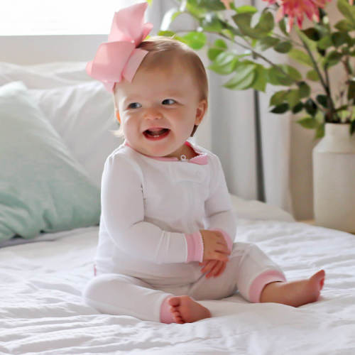 Solid White Pink Rib Zip Sleeper