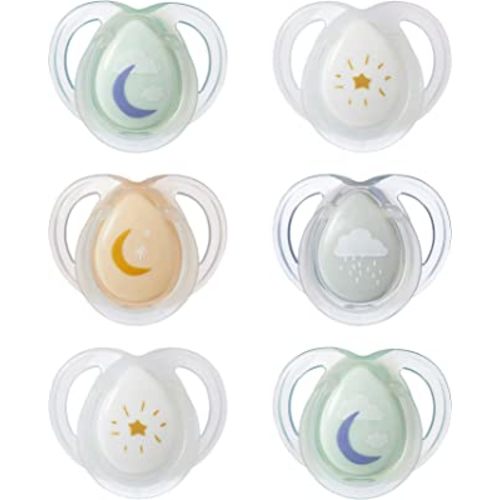 Tommee Tippee Night Time Glow in The Dark Pacifiers, Symmetrical Design, BPA-Free Silicone, 0-6m, 6 Count