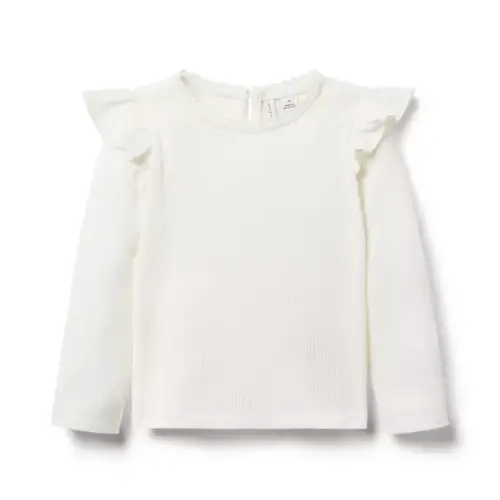 Girl Ivory Ribbed Ruffle Shoulder Top by Janie and Jack
