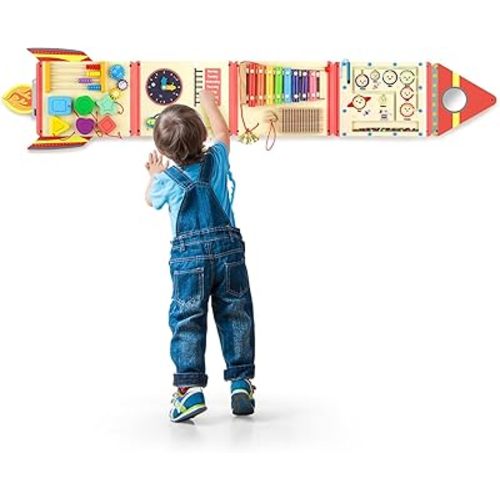 5FT Large Wooden Activity Wall Busy Board, Montessori Sensory Wall Panel for Toddlers, 12 in 1 Learning Activitie Center,Gift for Kids 1-3 Year Olds, Playroom Toy for Boys and Girls