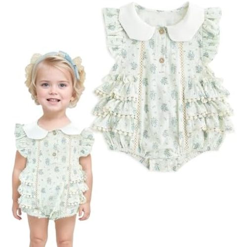Simplee kids Baby Girls Romper Floral Print Summer Onesie Puff Sleeve Button Baby Girl Onesie