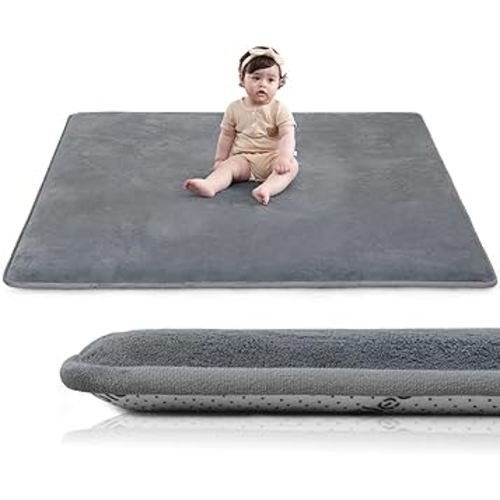 Baby Play Mat for Floor,1.3" Thick Elasti-Foam 50"×50" Playpen Mat for Tummy Time,Water Repellent Soft Coral Velvet for Toddler,Infant,Kids,Non-Slip Backing Safe for Crawling(Dark Grey)
