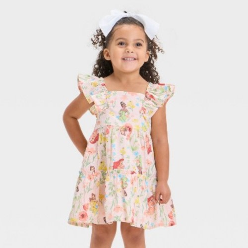 Toddler Girls' Disney Princess Ariel Belle Tiana Swiss Dot Dress - Light Pink 2T