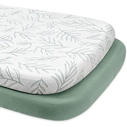 Babebay Bassinet Sheet Fitted for Baby Boy and Girl, Jersey Knit Cotton for Natural Comfort Fitted for Oval, Hourglass and Rectangular Mattress, Soft and Safe, 2 Pack (Sage Green)