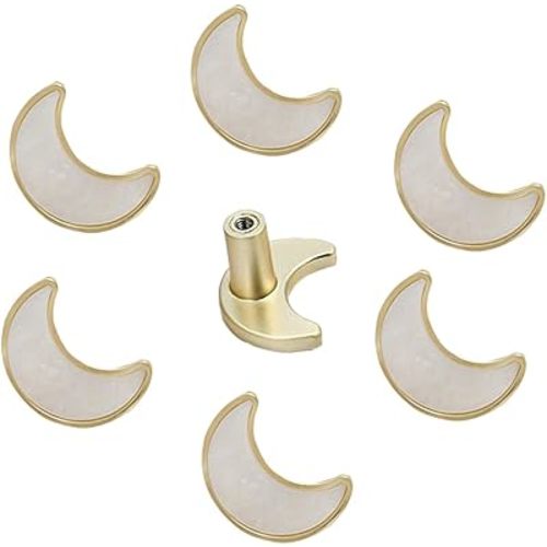 8PCS Moon Shaped Dresser Knobs Star-Shape Knobs Moon Star Cloud Design Drawer Handles for Kitchen Cabinet, Drawer, Cupboard, Dresser, Wardrobe, Vanity, Closet, Nightstand (White)