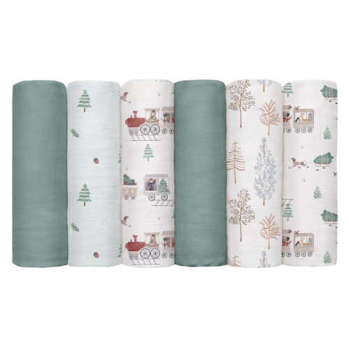 Gllquen Baby Muslin Swaddle Blankets 6-Pack Cotton Wrap for Newborn Infant Girls Boys, 27 X 27", Forest