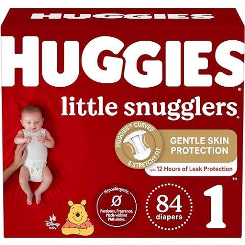 Huggies Little Snugglers Baby Diapers, Size 1 (8-14 lbs), 84 Ct, Newborn Diapers