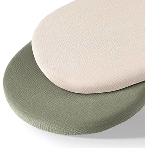 Muslin Bassinet Sheets for Baby Neutral, Soft Breathable Cotton Fitted Sheets for Oval, Rectangle, Hourglass Bassinet Mattress/Pad - 2 Pack