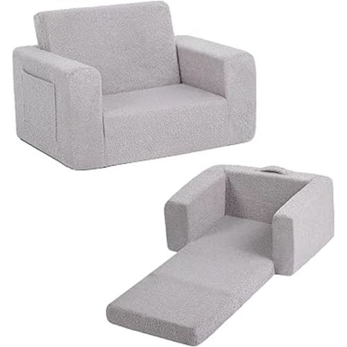 Welnow 2-in-1 Kids Sofa Chair, Convertible Toddler Chair Flip Out Children Sofa Chair Folding Kids Play Sofa with Side Pockets & Removable Cover Armrest Chair for Girl or Boy