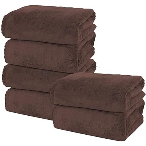 MOONQUEEN 6 Pack Premium Bath Towel Set - Quick Drying - Microfiber Coral Velvet Highly Absorbent Towels - Multipurpose Use as Bath Fitness, Bathroom, Shower, Sports, Yoga Towel (Wood Brown)