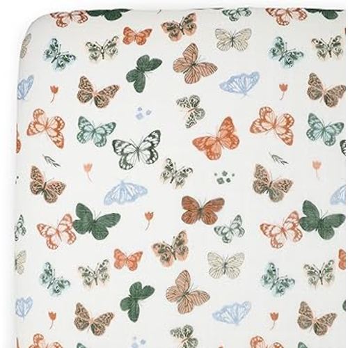 Little Unicorn Premium Crib Sheet | Breathable & Super-Soft Muslin Fabric (Butterflies)