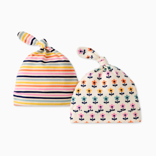 Hanna Andersson Baby 2-pk HannaSoft Top Knot Hat - Mini Tulips, 3-12 M