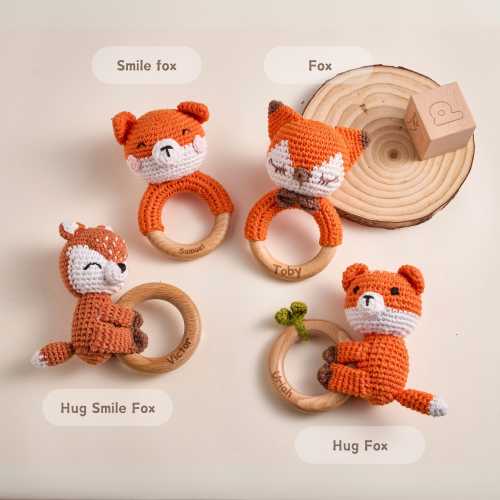 Toy Rattle · Animal Crochet Baby Rattle · Wooden rattle · Teether bites wood · Soothing rattle · Baby shower