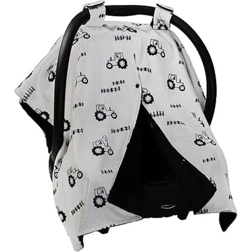 Dear Baby Gear Deluxe Car Seat Canopy - Infant Car Seat Cover - Baby Car Seat Covers - Carseat Canopy for Infant Car Seats - Car Seat Cover (Black and Gray Farm Tractors and Fence 40"x30")