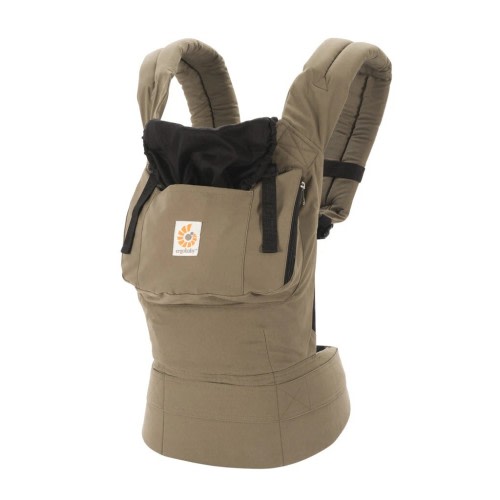 Ergobaby Adjustable Baby Carrier Zipper Pockets Green/Brown Black Hood 12-45 LBS