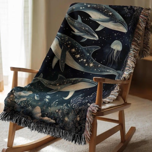 Celestial Whale Woven Blanket Marine Life Ocean Save the Sea Animal Throw Starry Night Tapestry Cosmic Oceancore Orca Galaxy Conservation