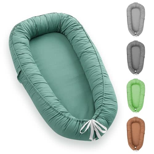 Baby Lounger for Newborn, Baby Lounger for 0-24 Months, Breathable and 100% Cotton Baby Nest Co Sleeper for Baby in Bed, Adjustable Portable Infant Lounger Baby Floor Seat for Home and Travel