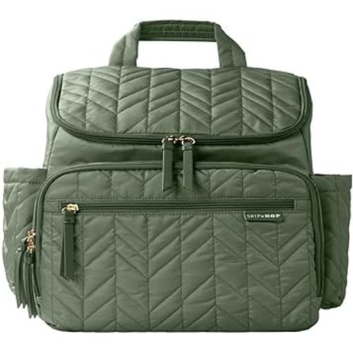Skip Hop Diaper Bag Backpack: Forma, Multi-Function Baby Travel Bag with Changing Pad & Stroller Attachment, Sage