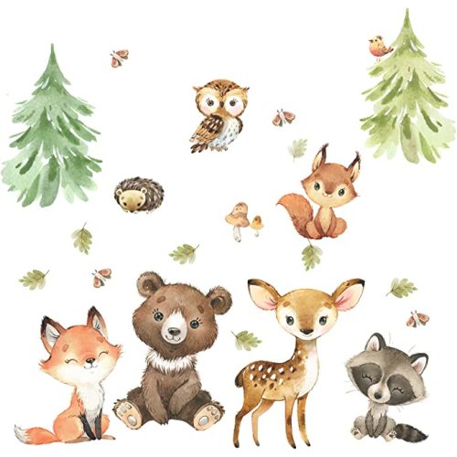 Zaiphany Woodland Nursery Wall Decals Boys Girls Baby Nursery Kids Wall Nursery Playroom Classroom,Forest Animal Wall Decals Peel Stick Nursery Classroom Decor,Woodland Decor Boy Nursery Kids Room