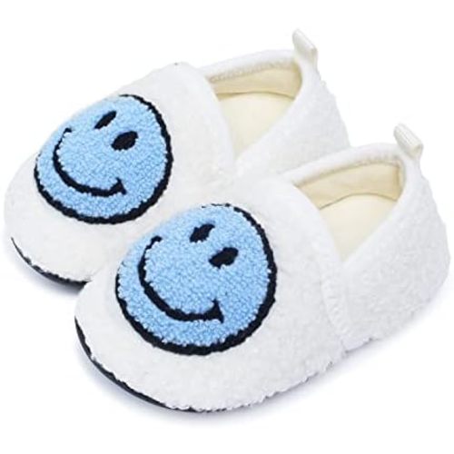 Kids Slippers Toddler Smile Face House Slippers Indoor Home Non-Slip Rubber Sole Shoes Warm Cozy Socks