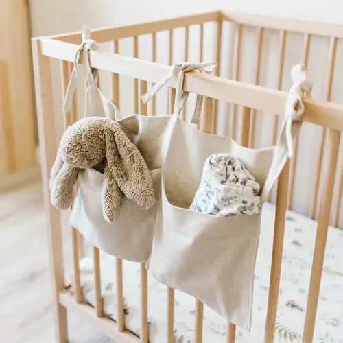 SuXHyez Bedside Caddy Hanging Storage Pocket Baby Cot Pocket Organiser for Holding Bottle Toy Diaper Nursery Dorm Rooms Baby Bed Rails Hanging Storage Bag(Grey