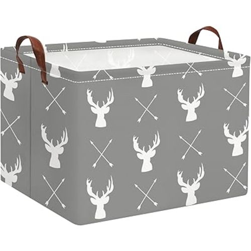 HIYAGON Baby Basket Cute Toy Bin for Boys and Girls Kids Storage Bin Organizer Box Gift Basket Empty Rectangular Deer Room Decor for Home(Grey deers)