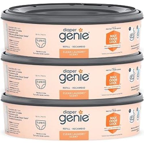 Diaper Genie Bags Refills 270 Count (Pack of 3) Clean Laundry Scent | Diaper Pail Refills with Max Odor Lock | Holds up to 810 Newborn Diapers