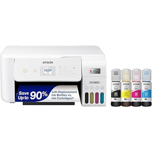 Epson EcoTank ET-2800 Wireless Color All-in-One Cartridge-Free Supertank Printer with Scan and Copy – The Ideal Basic Home Printer - White, Medium