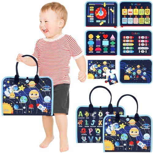 Busy Board, Toddler Busy Book for 1 2 3 4 Year-Old Boys Girls Birthday Gifts - 8 in 1 Preschool Educational Learning Toys with Alphabet Count Motor Skill, Toddler Travel Toys (Grey)