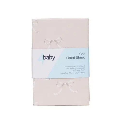 4baby Percale Cot Fitted Sheet Bows | Baby Bunting AU