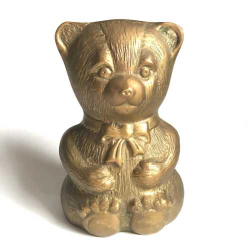 Vintage Brass Teddy Bear Piggy Bank Cute Sitting Animal Ornament Retro Coin Bank