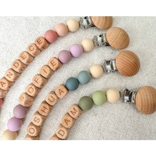 Personalized Newborn Pacifier Clip With Name|custom Baby Shower Gift|pastel Babygirl Binky Holder|wooden Babyboy Dummy Clip|bpa Free Clip - Etsy