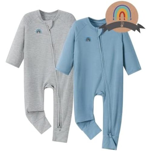 Momcozy Boy Girl Baby Pajamas Onesie, 0-24 M Temp-Sensing 2-Way Zipper Newborn Sleepers, Stretch Viscose Derived from Bamboo