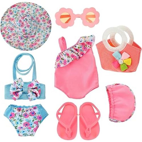 Kajaia 8 Pcs Doll Swimsuit 18 Inch Doll Clothes and Accessories Dress Flip Flops Hat Outfit Swimsuit Accessories for 18 Inch
