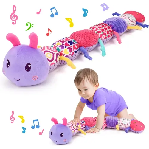 Baby Girl Toys 0-3-6 Months Musical Stuffed Animals Plush Caterpillar Toy with Crinkle Rattles Tummy Time Sensory Learning Toys for Infants 6-9-12 Months Newborn Girls Boys Essentials Shower Gifts
