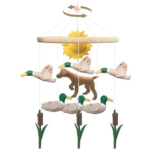 Baby Mobile for Crib Hunting Baby Crib Mobile for Boys Girls Handmade Felt Woodland Nursery Decor Infant Bedroom Hanging Pheasant Dog Hunting Decor for Bassinet Gender Reveal Newborn Gifts